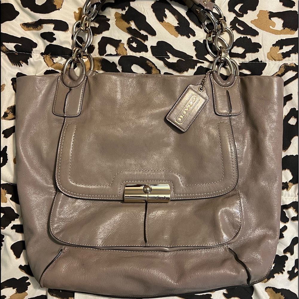 XL Gray Leather Coach Handbag